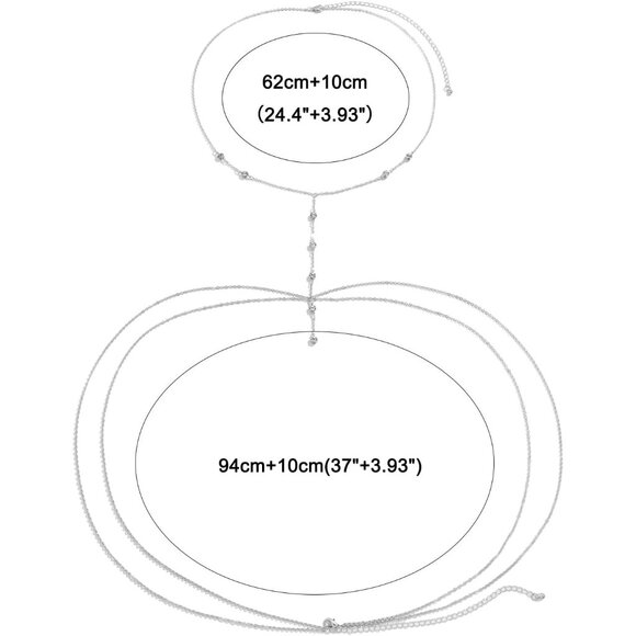 14K Diamond Silver Plated Body Chain Women Layered Rhinestone Bikini Bra Jewelry - Picture 7 of 7